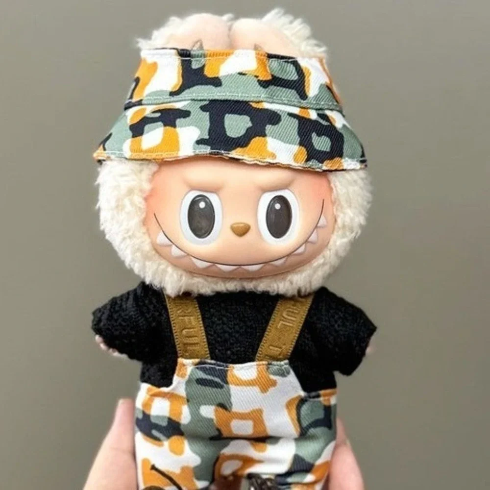 Clothes for Labubu - Camouflage Romper, Top,  Hat, Shoes 4 Piece Outfit NO DOLL